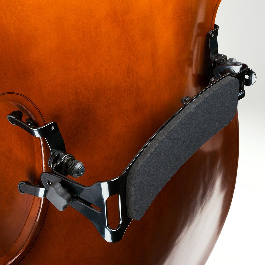 ErgoBass attached to double bass — side view showing ergonomic support